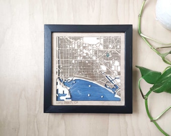 Long Beach Wooden Map - Laser Engraved