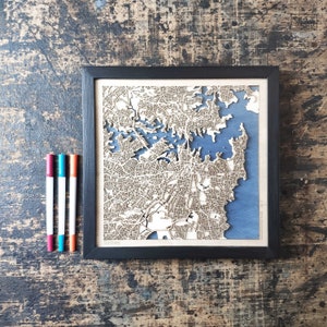 Sydney Wooden Map - Laser Engraved