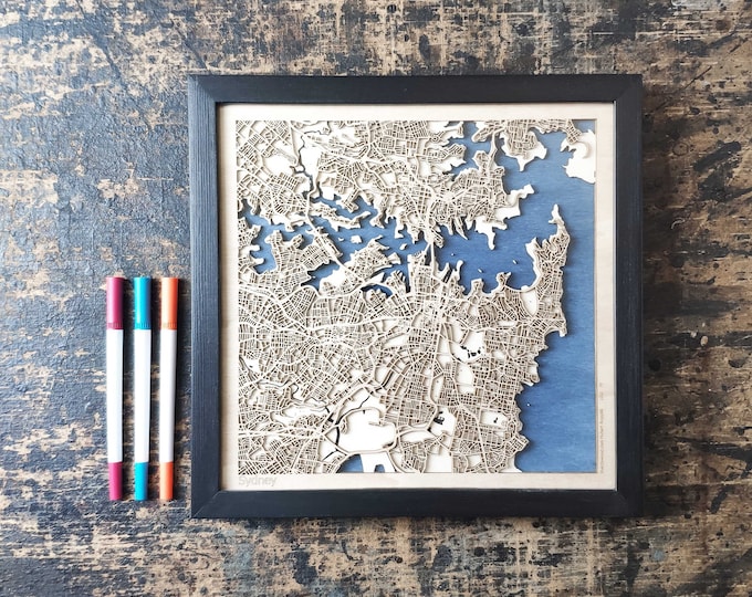 Sydney Wooden Map - Laser Engraved