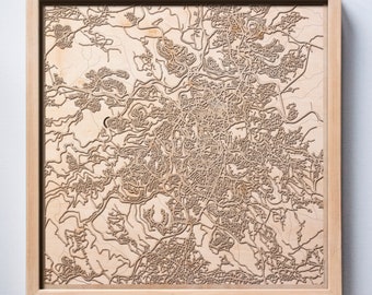 Jerusalem Wooden Map -Laser Cut Wood Streets City Maps 3d Framed Minimal Minimalist Wall Art - Birthday Anniversary Christmas Wedding Gift