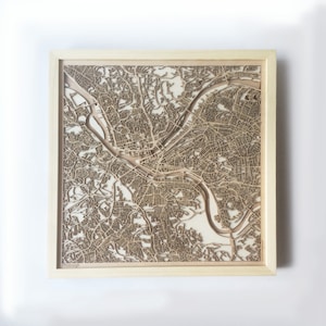Pittsburgh Wooden Map - Pinewood Laser Cut Streets City Maps 3d Framed Minimal Minimalist Wall Art Wood - Birthday Christmas Wedding Gift