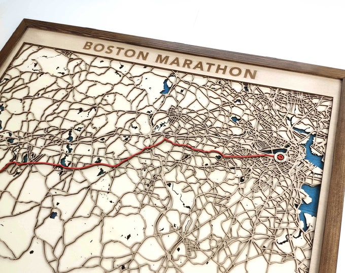 Boston Marathon Wood Map - 3D Laser Cut Wooden Map