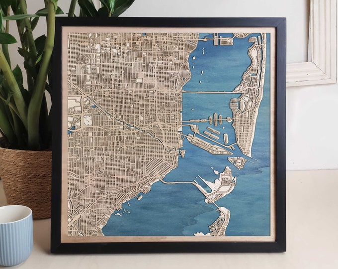 Miami Custom Wood Map - Personalized Art Gift