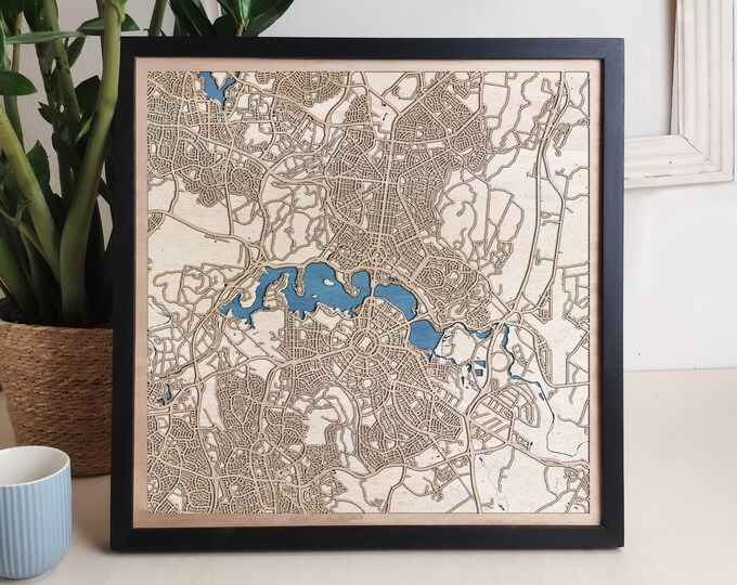 Canberra Custom Wood Map - Personalized Art Gift