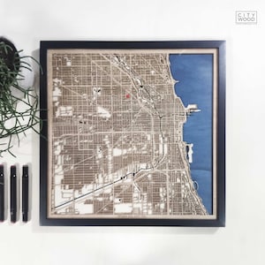 Chicago Holzkarte - 3D Landkarte, Landkarte gelasert