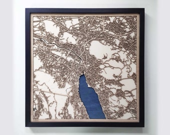 Zurich Wood Map – Laser Cut Framed City Streets, Anniversary Gift