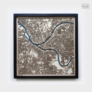 Carte en bois de Pittsburgh - cadeau 5e anniversaire - carte en bois personnalisée découpée au laser encadré cartes art mural - cadeau de fiançailles de mariage pour couple