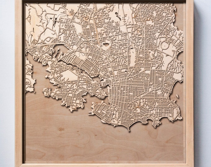 Victoria Wooden Map -Laser Cut Wood Streets City Maps 3d Framed Minimal Minimalist Wall Art - Birthday Anniversary Christmas Wedding Gift