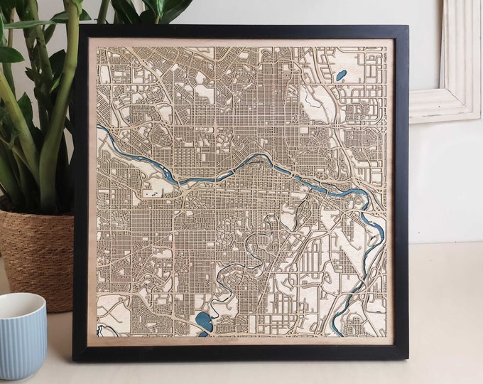 Calgary Custom Wood Map - Personalized Art Gift