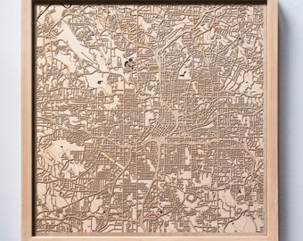 Atlanta Wooden Map - Black Laser Cut Wood Streets City Maps 3d Framed Minimal Minimalist Wall Art -Birthday Christmas Wedding Gift