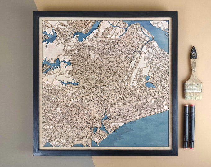 Singapore Personalized Wooden Map - Home Decor Wall Art Gift