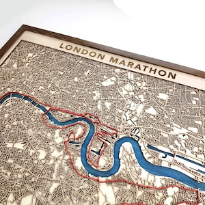 Mapa de madeira da Maratona de Londres - Mapa de madeira cortado a laser 3D