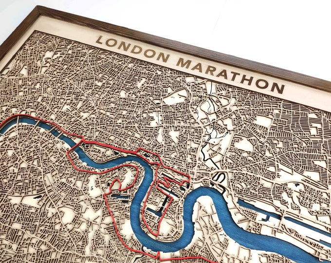 London Marathon Wood Map - 3D Laser Cut Wooden Map