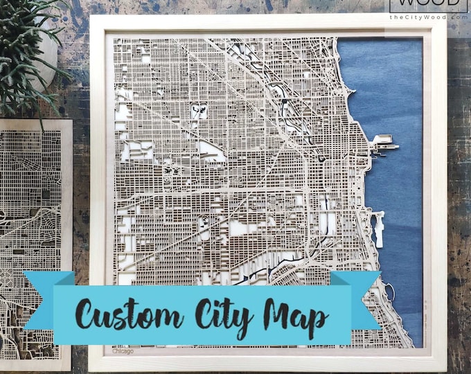 Custom Wooden City Map - 5th Anniversary Gift, Personalized Wood Art