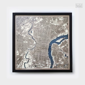 Houten kaart Philadelphia - cadeau 5e verjaardag - aangepaste houten kaart lasergesneden ingelijste kaarten muurkunst - verlovingscadeau bruiloft voor stel