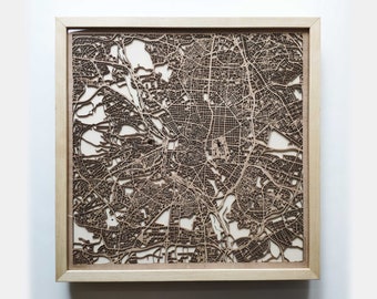 Madrid Wooden Map – Framed 3D Laser Cut City Streets Art