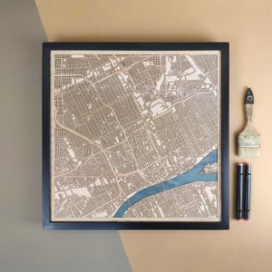 Carte en bois personnalisée de Détroit - Cadeau d'art mural pour décoration d'intérieur