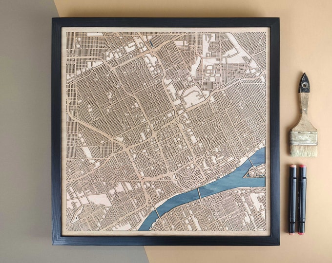 Detroit Personalized Wooden Map - Home Decor Wall Art Gift