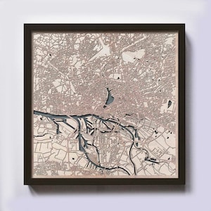 Carte en bois de Hambourg - cadeau 5e anniversaire - carte en bois personnalisée découpée au laser encadrée cartes art mural - cadeau de fiançailles de mariage pour couple