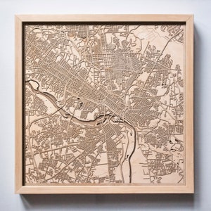 Richmond Holzkarte - Lasergeschnittene Holzstraßen Stadtplan 3D gerahmt Minimal Minimalistische Wandkunst - Geburtstag Jahrestag Weihnachtshochzeitsgeschenk