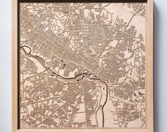 Richmond Wooden Map -Laser Cut Wood Streets City Maps 3d Framed Minimal Minimalist Wall Art - Birthday Anniversary Christmas Wedding Gift