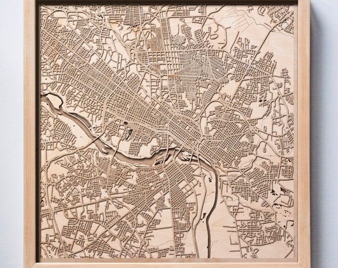 Richmond Wooden Map -Laser Cut Wood Streets City Maps 3d Framed Minimal Minimalist Wall Art - Birthday Anniversary Christmas Wedding Gift