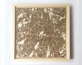 Moscow Wooden Map -Laser Cut Wood Streets City Maps 3d Framed Minimal Minimalist Wall Art - Birthday Anniversary Christmas Wedding Gift