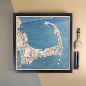 Carte en bois personnalisée de Cape Cod - Cadeau d'art mural pour décoration d'intérieur