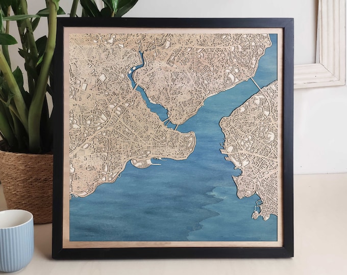 Istanbul Custom Wood Map - Personalized Art Gift