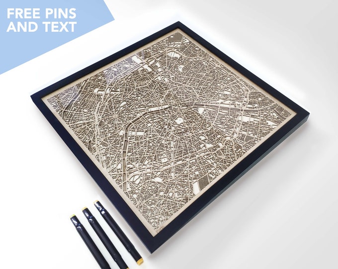 Paris Wood Map - Laser Cut Wood Gifts