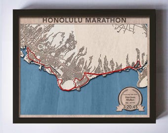 Honolulu Marathon Wood Map - 3D Laser Cut Wooden Map