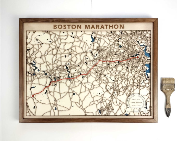 Boston Marathon Runner's Map - 3D Laser Cut Wood Art