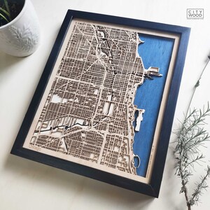 Carte en bois de Chicago - Gravure laser