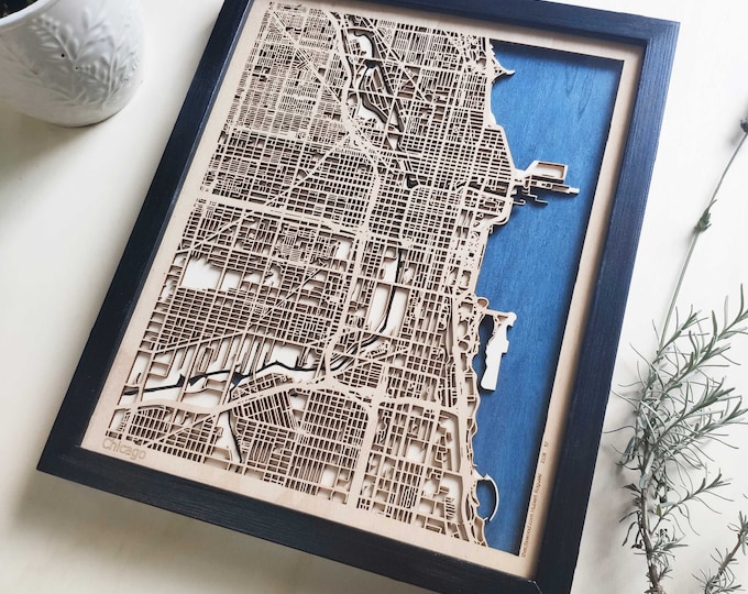 Chicago Wooden Map - Laser Engraved