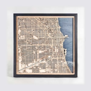 Chicago Holz Karte - Geschenk zum 5. Jahrestag - Benutzerdefinierte Holzkarte Laser geschnittene gerahmte Karten Wandkunst - Hochzeit Verlobung Geschenk für Paare