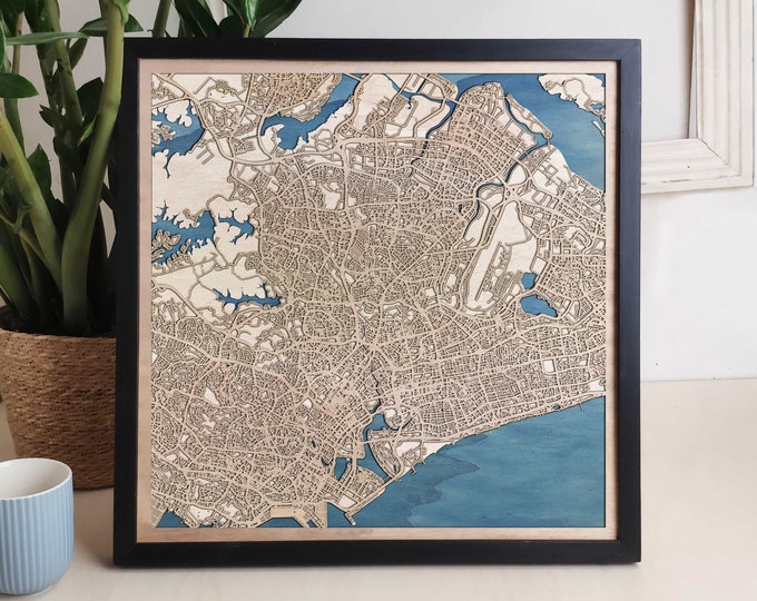 Singapore Custom Wood Map - Personalized Art Gift