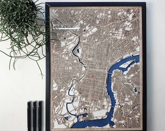 Philadelphia Wooden Map - Laser Engraved