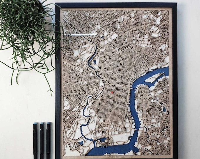 Philadelphia Wooden Map - Laser Engraved