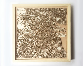 Dublin Wooden Map -Laser Cut Wood Streets City Maps 3d Framed Minimal Minimalist Wall Art - Birthday Anniversary Christmas Wedding Gift