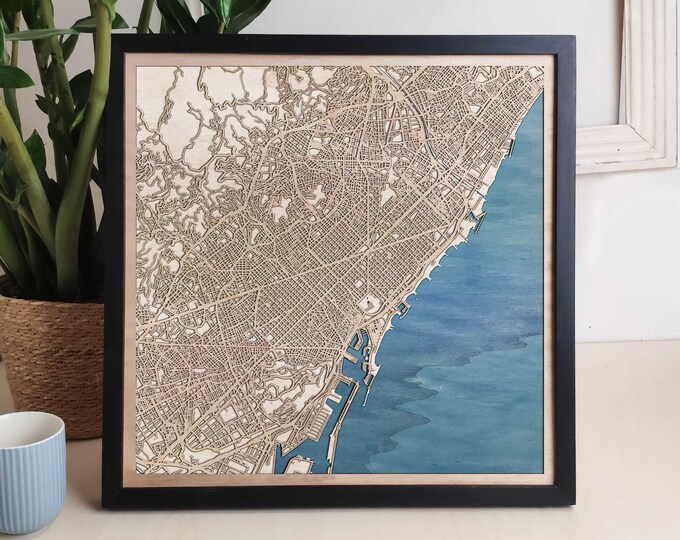 Barcelona Custom Wood Map - Personalized Art Gift