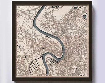 Dusseldorf Wood Map – Laser Cut City Streets, Framed Wall Art