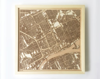 Detroit Wooden Map – Laser Cut 3D Framed City Streets Art