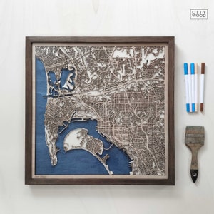 Carte en bois de San Diego - Gravure laser