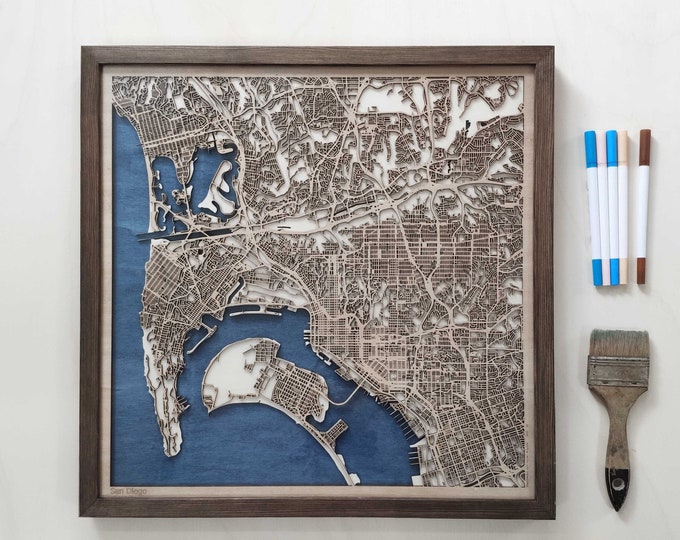 San Diego Wooden Map - Laser Engraved