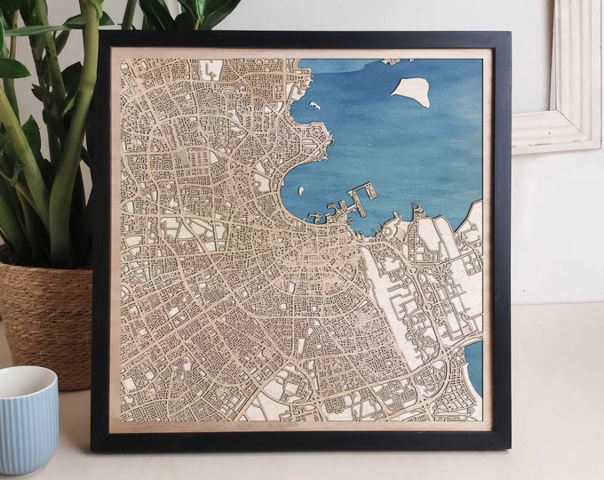 Doha Custom Wood Map - Personalized Art Gift