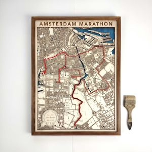 Kaart marathonloper Amsterdam - 3D lasergesneden houtkunst