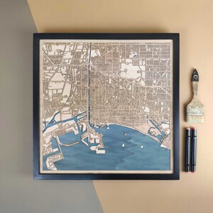 Carte en bois personnalisée de Long Beach - Cadeau d'art mural pour décoration d'intérieur