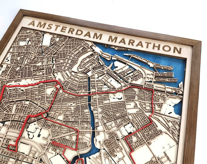 Amsterdam Marathon Wood Map - 3D Laser Cut Wooden Map