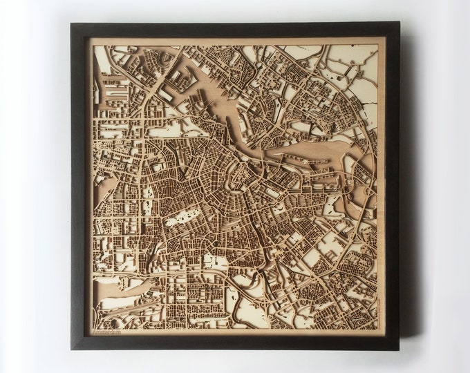 Amsterdam Wooden Map – Laser Cut 3D City Streets, Framed Wall Art