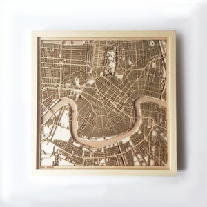 New Orleans Holzkarte - Kiefernholz Laserschnitt Holz Straßen Stadt Karten 3D gerahmt Minimal Minimalist Wandkunst -Geburtstag Weihnachten Hochzeitsgeschenk
